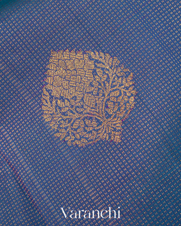 Dusky Indigo Blue Vaira Oosi Pure Kanchipuram Silk Handloom Saree