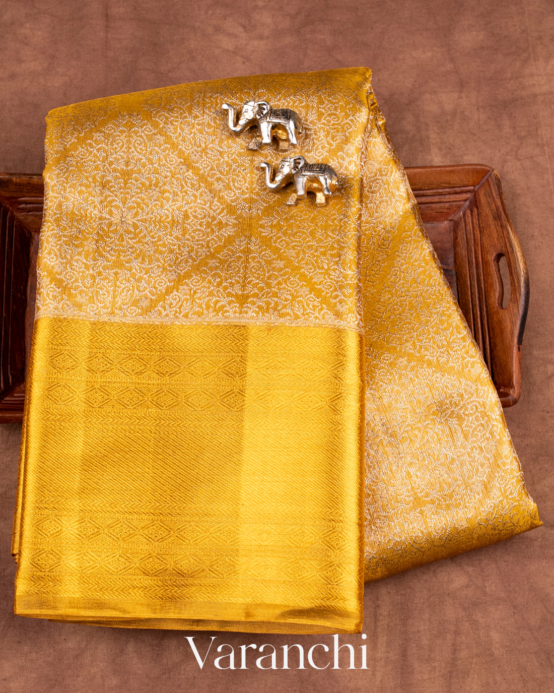 Golden Heavy Brocade Pure Tissue Kanchipuram Silk Saree