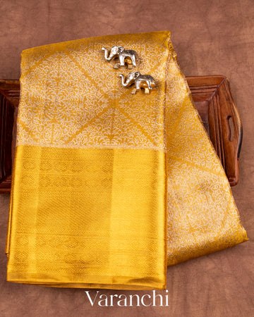 Golden Heavy Brocade Pure Tissue Kanchipuram Silk Saree