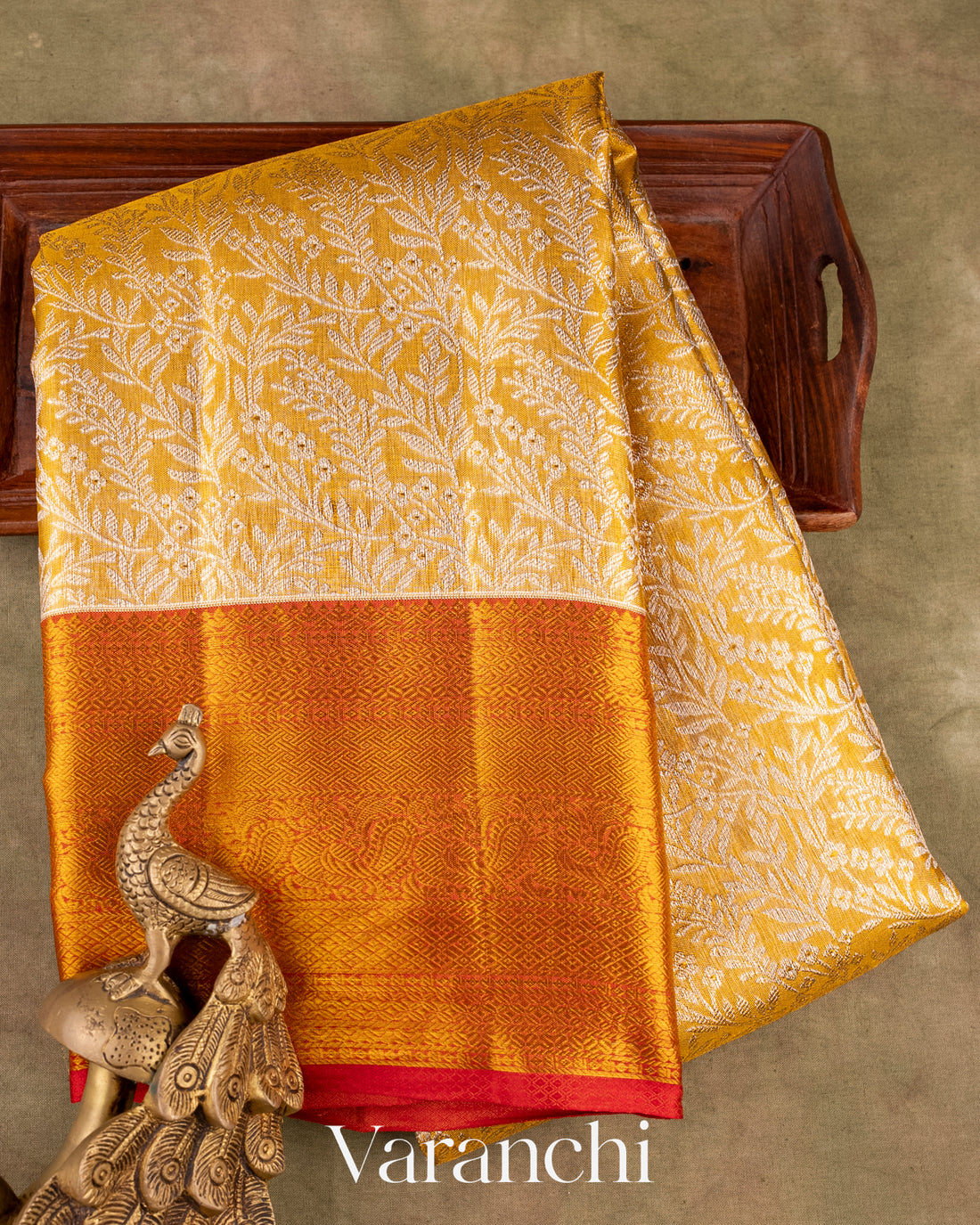 Golden Heavy Brocade Pure Tissue Kanchipuram Silk Saree
