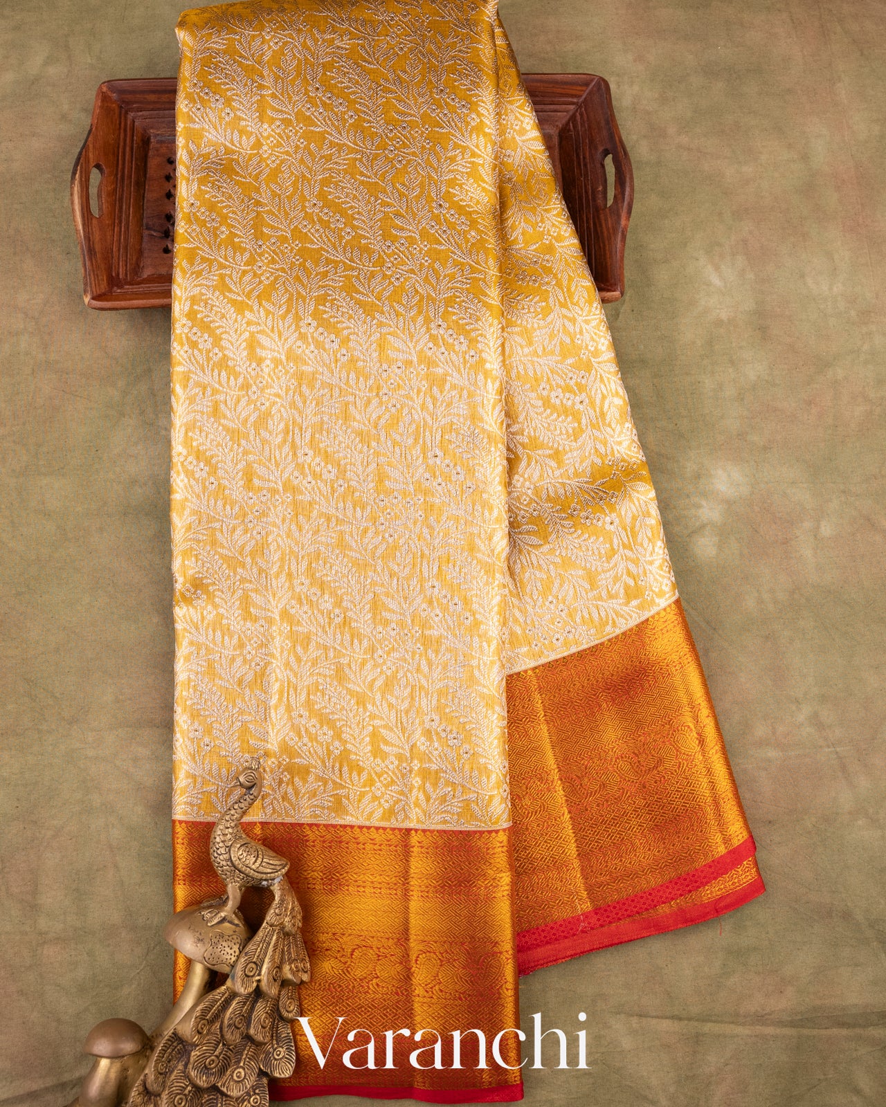 Golden Heavy Brocade Pure Tissue Kanchipuram Silk Saree