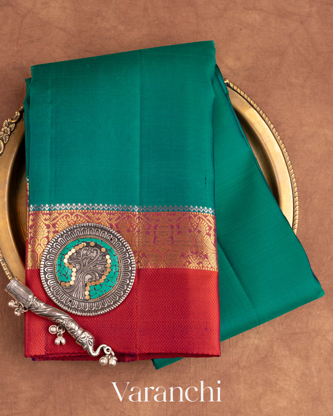 Peacock Green Pure Kanchipuram Silk Handloom Saree