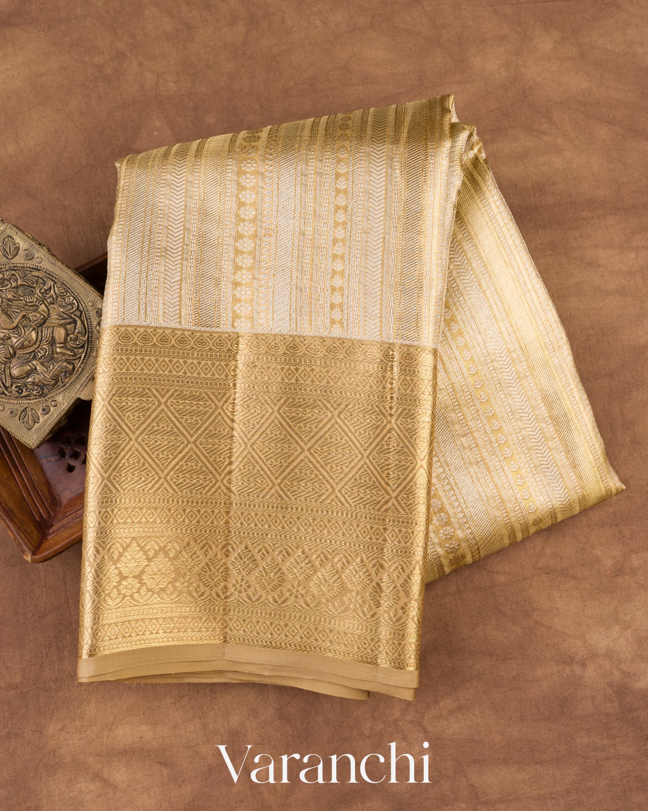 Ivory Stripe Brocade Pure Kanchipuram Silk Saree