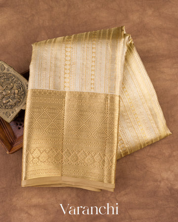 Ivory Stripe Brocade Pure Kanchipuram Silk Saree