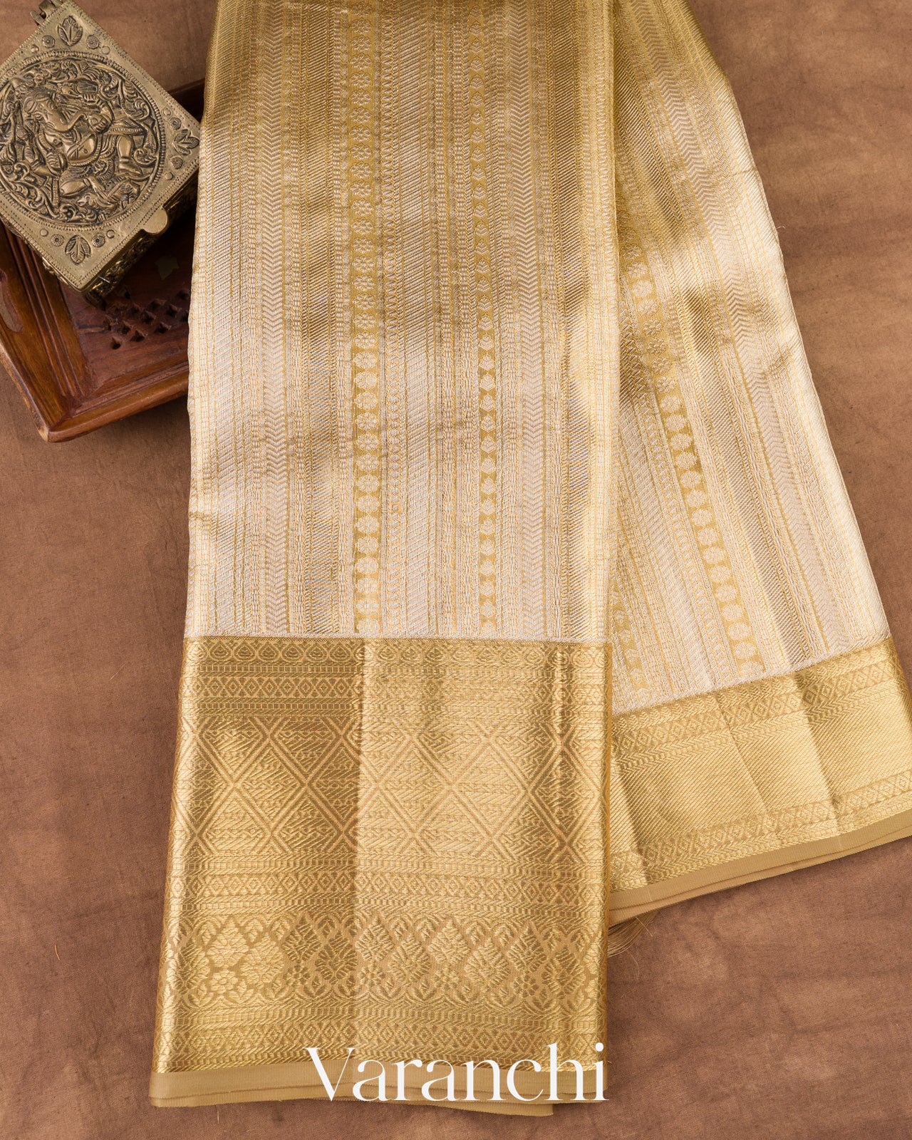 Ivory Stripe Brocade Pure Kanchipuram Silk Saree