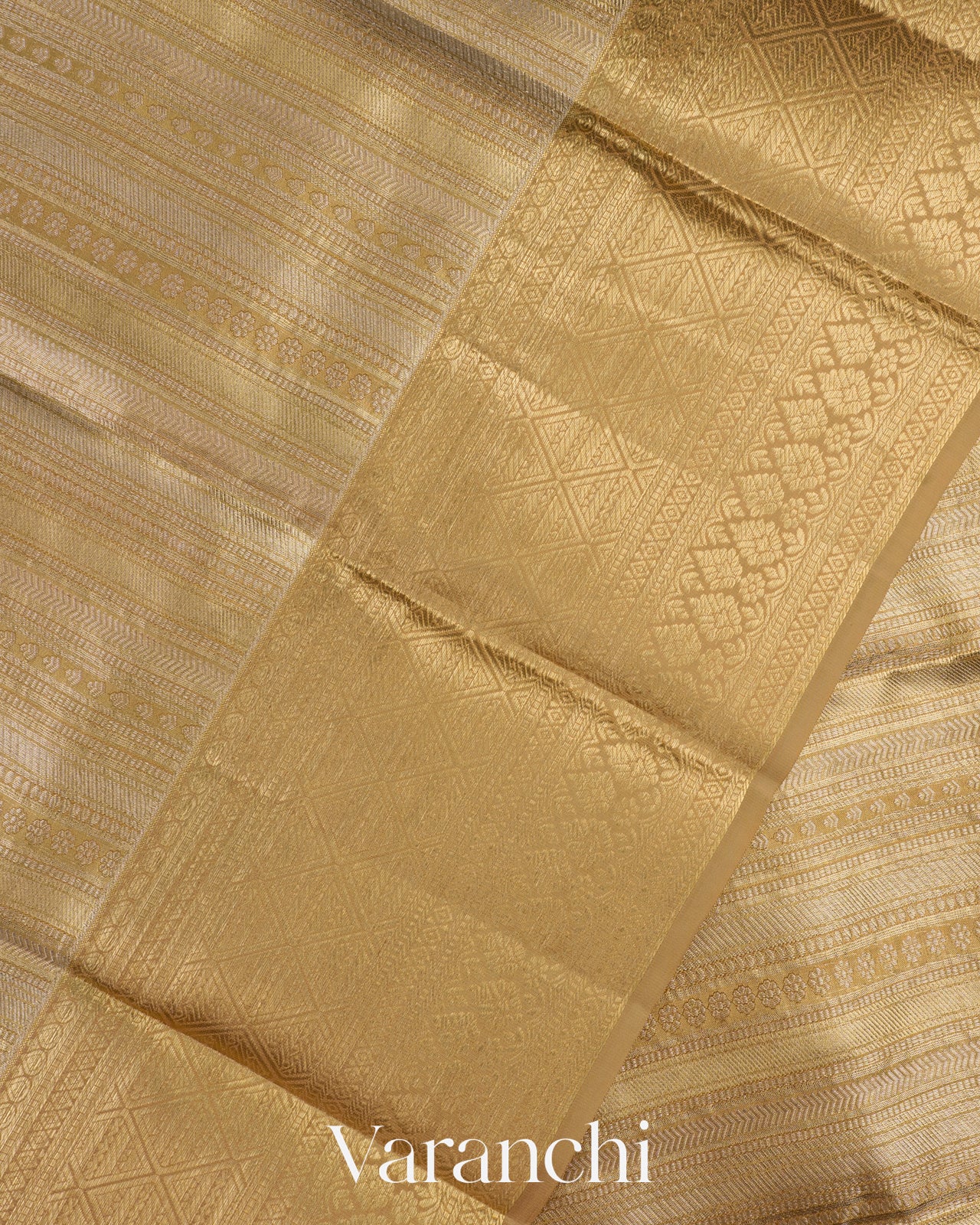 Ivory Stripe Brocade Pure Kanchipuram Silk Saree