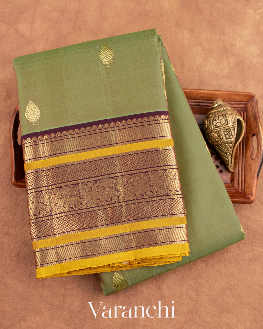 Earthy Olive Green Pure Kanchipuram Silk Handloom Saree