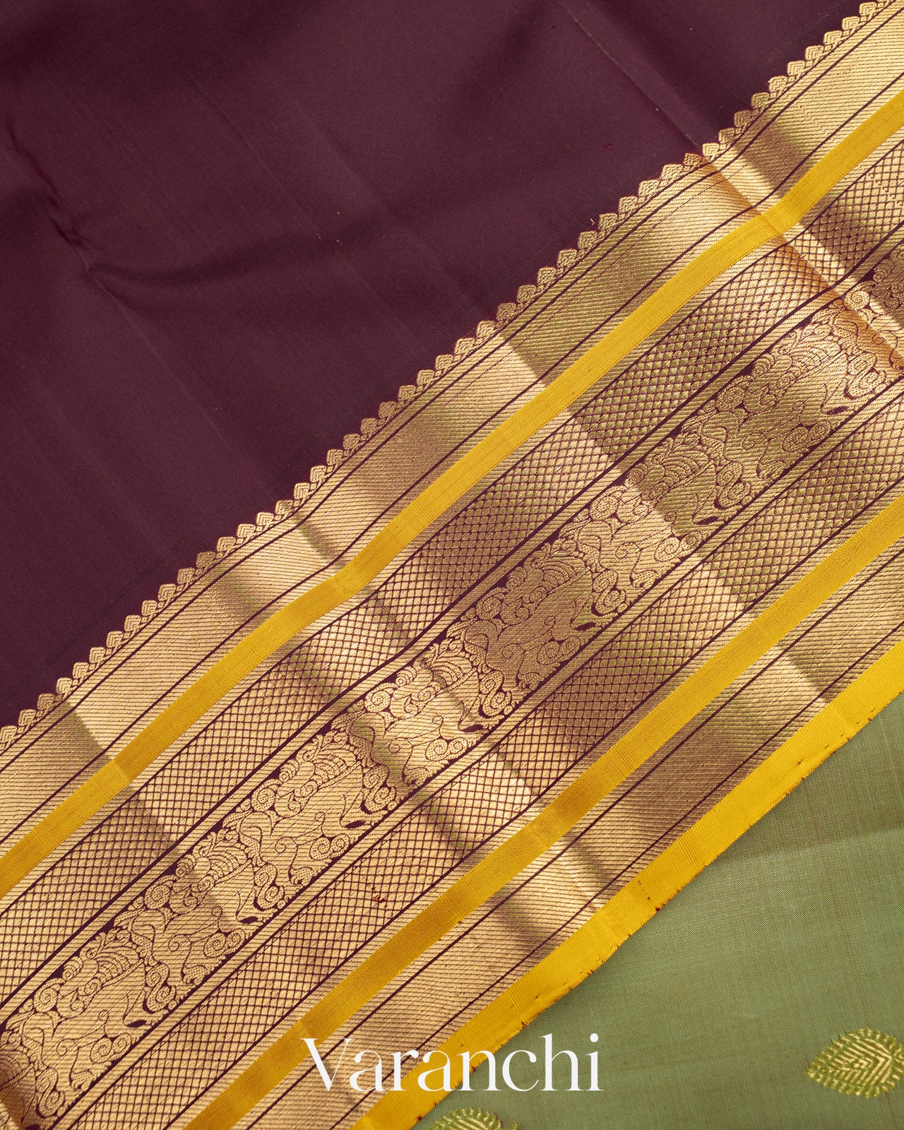 Earthy Olive Green Pure Kanchipuram Silk Handloom Saree