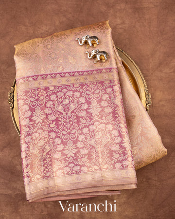Light Peach Heavy Brocade Pure Tissue Kanchipuram Silk Saree