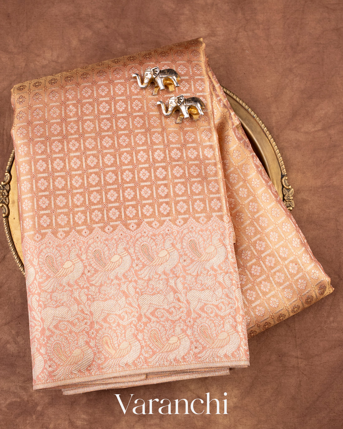 Light Peach Pure Kanchipuram Silk Saree