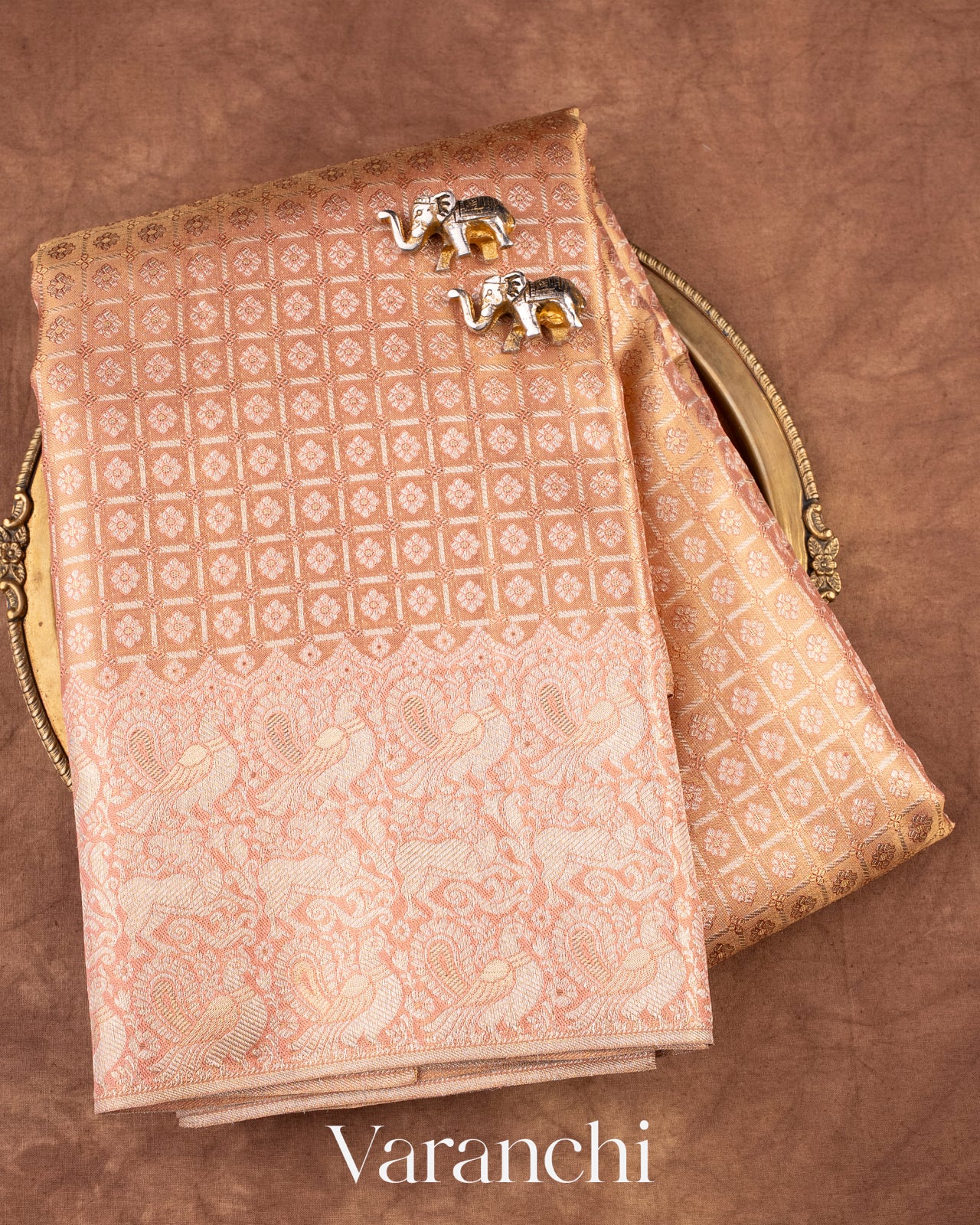 Light Peach Pure Kanchipuram Silk Saree