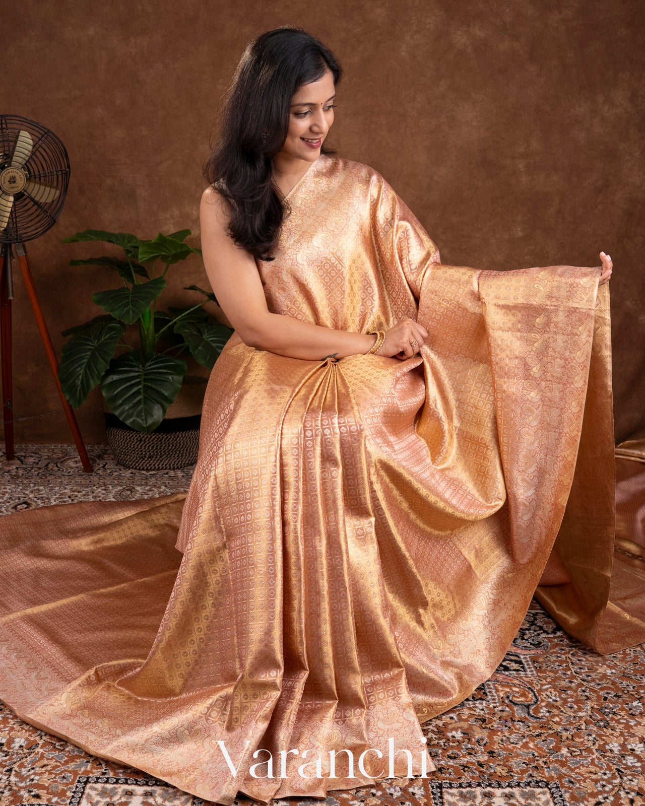 Light Peach Pure Kanchipuram Silk Saree