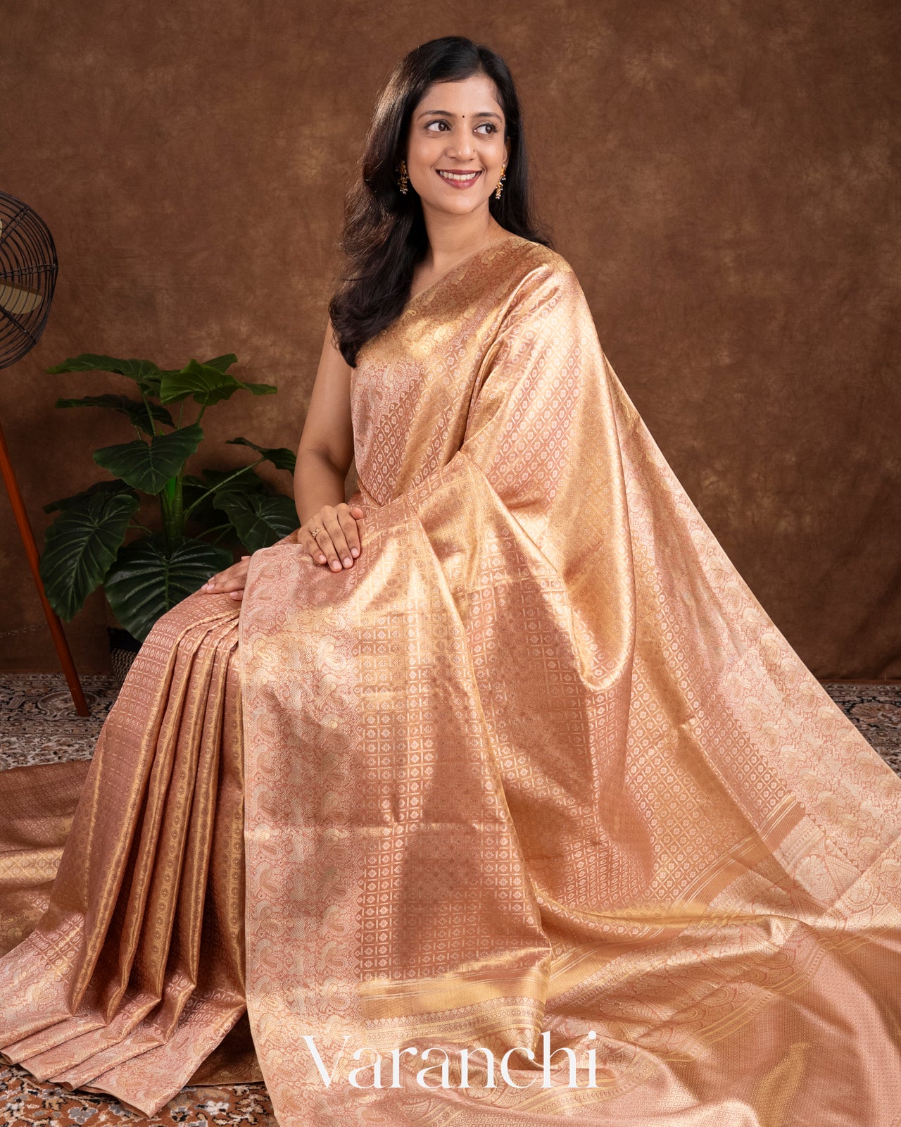 Light Peach Pure Kanchipuram Silk Saree