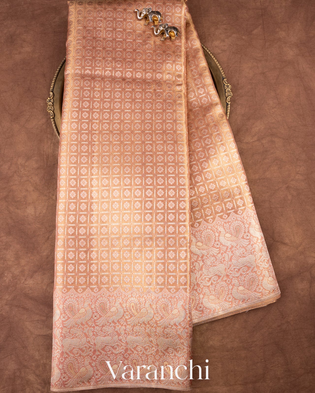 Light Peach Pure Kanchipuram Silk Saree