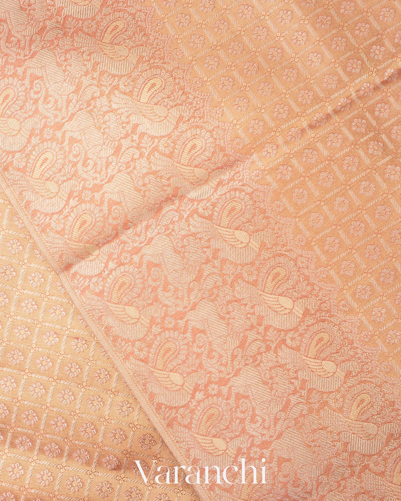 Light Peach Pure Kanchipuram Silk Saree