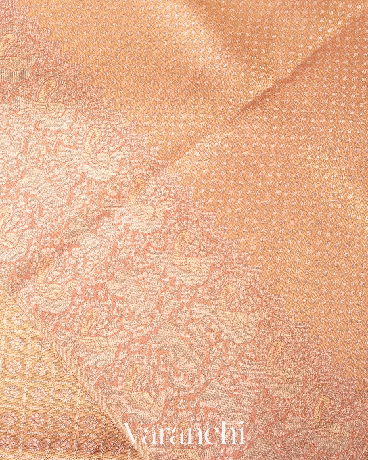 Light Peach Pure Kanchipuram Silk Saree