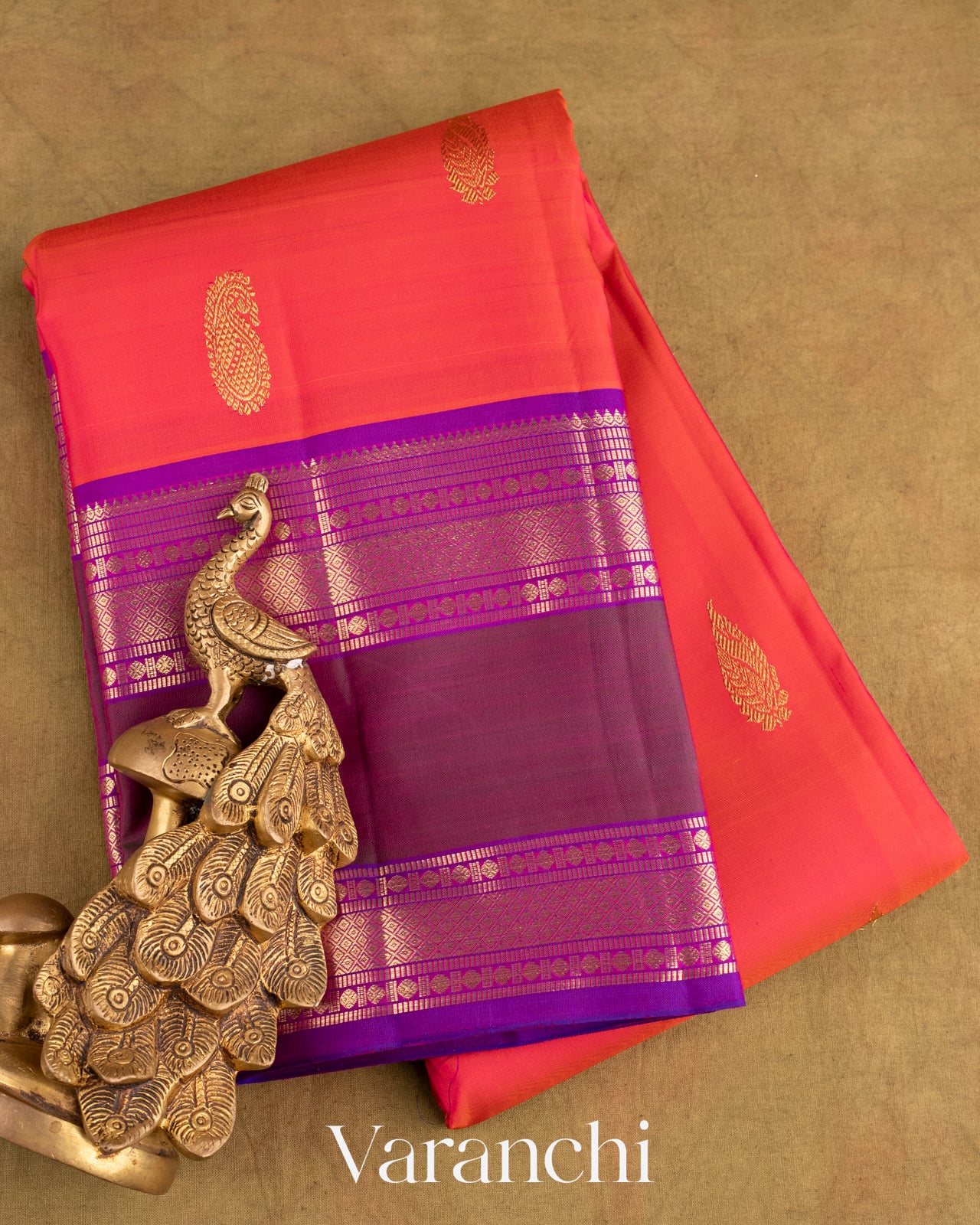 Reddish Pink Pure Kanchipuram Silk Handloom Saree
