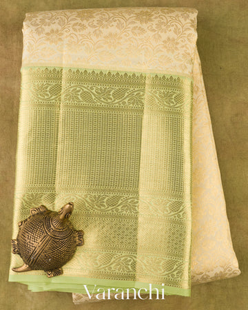 Cream Pure Kanchipuram Silk Handloom Saree