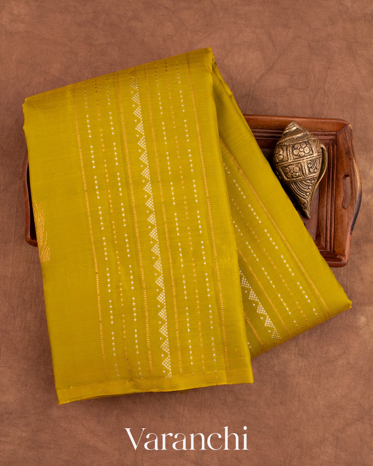 Olive Yellow Borderless Pure Kanchipuram Silk Handloom Saree