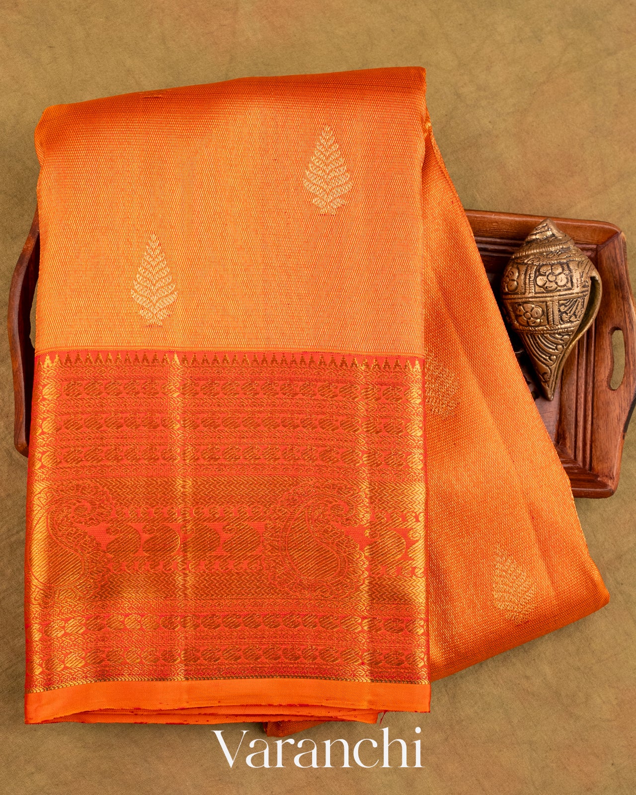 Orange Vaira Oosi Pure Tissue Kanchipuram Silk Handloom Saree