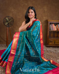 Teal Blue Checks Pure Kanchipuram Silk Cotton Handloom Saree