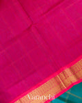 Teal Blue Checks Pure Kanchipuram Silk Cotton Handloom Saree