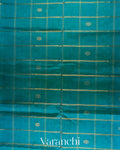 Teal Blue Checks Pure Kanchipuram Silk Cotton Handloom Saree
