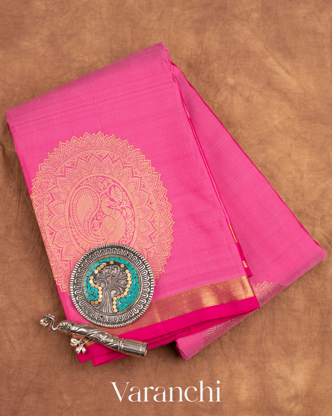 Rose Pink Pure Kanchipuram Silk Handloom Saree