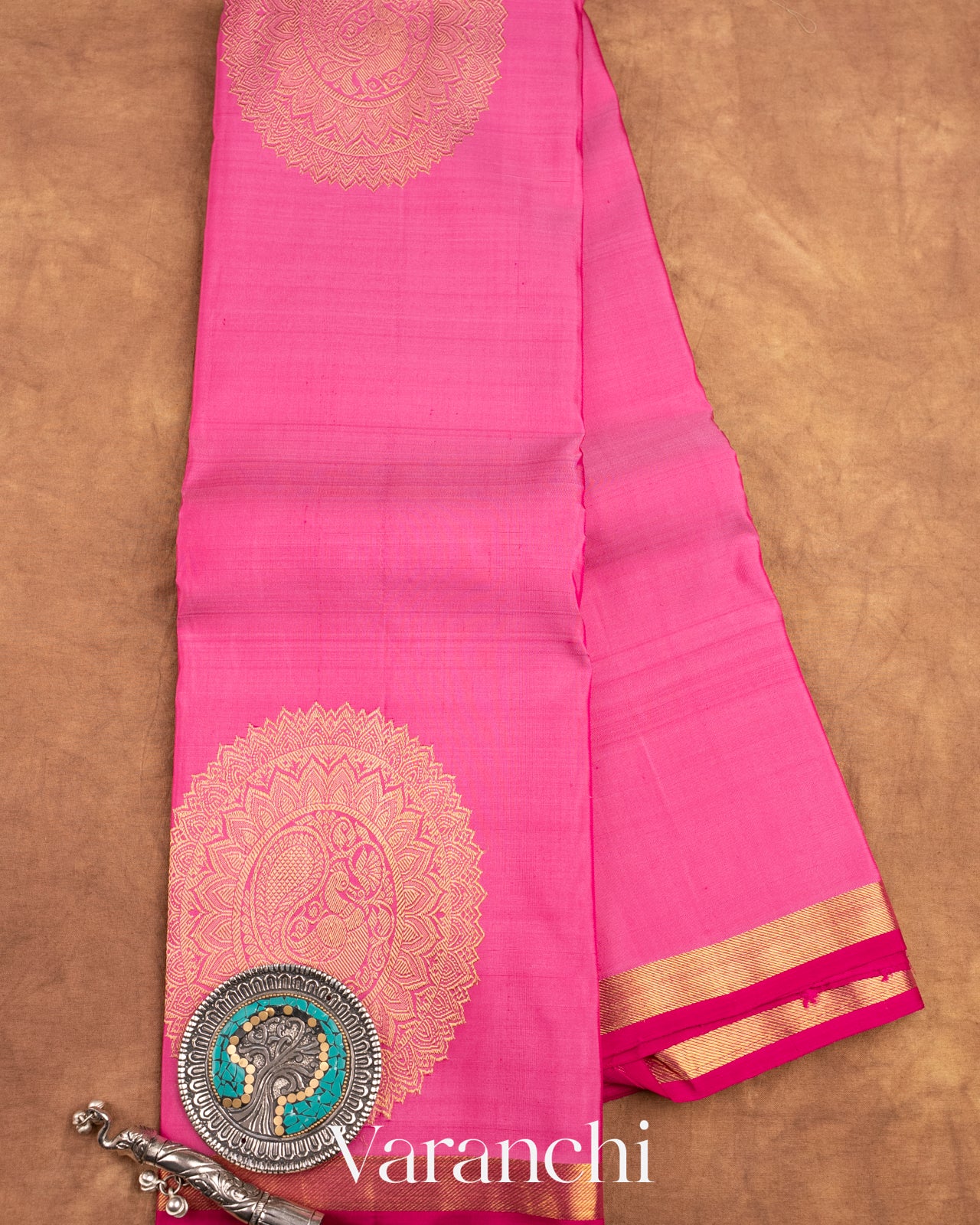 Rose Pink Pure Kanchipuram Silk Handloom Saree