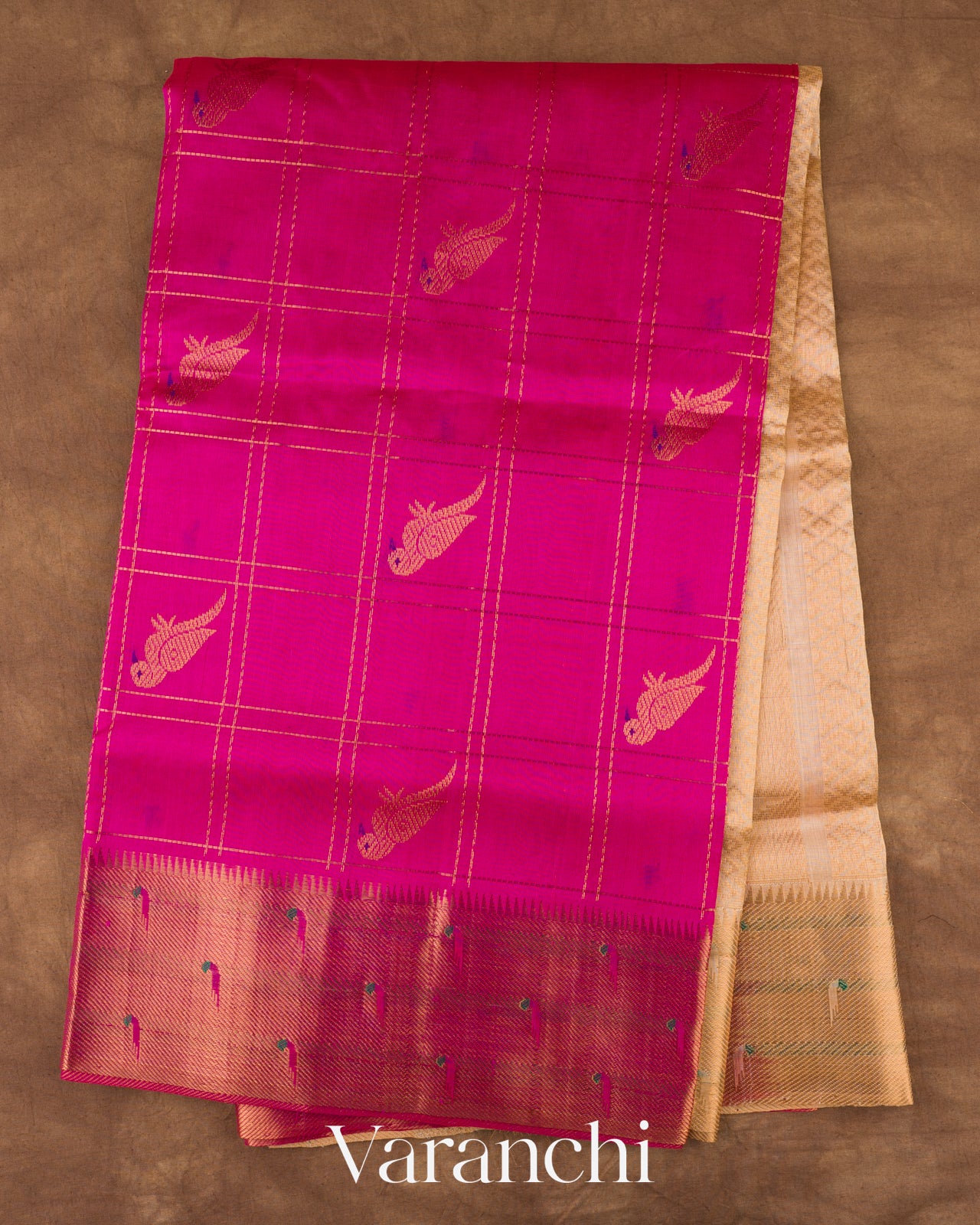 Rani Pink Pure Kanchipuram Silk Cotton Handloom Saree