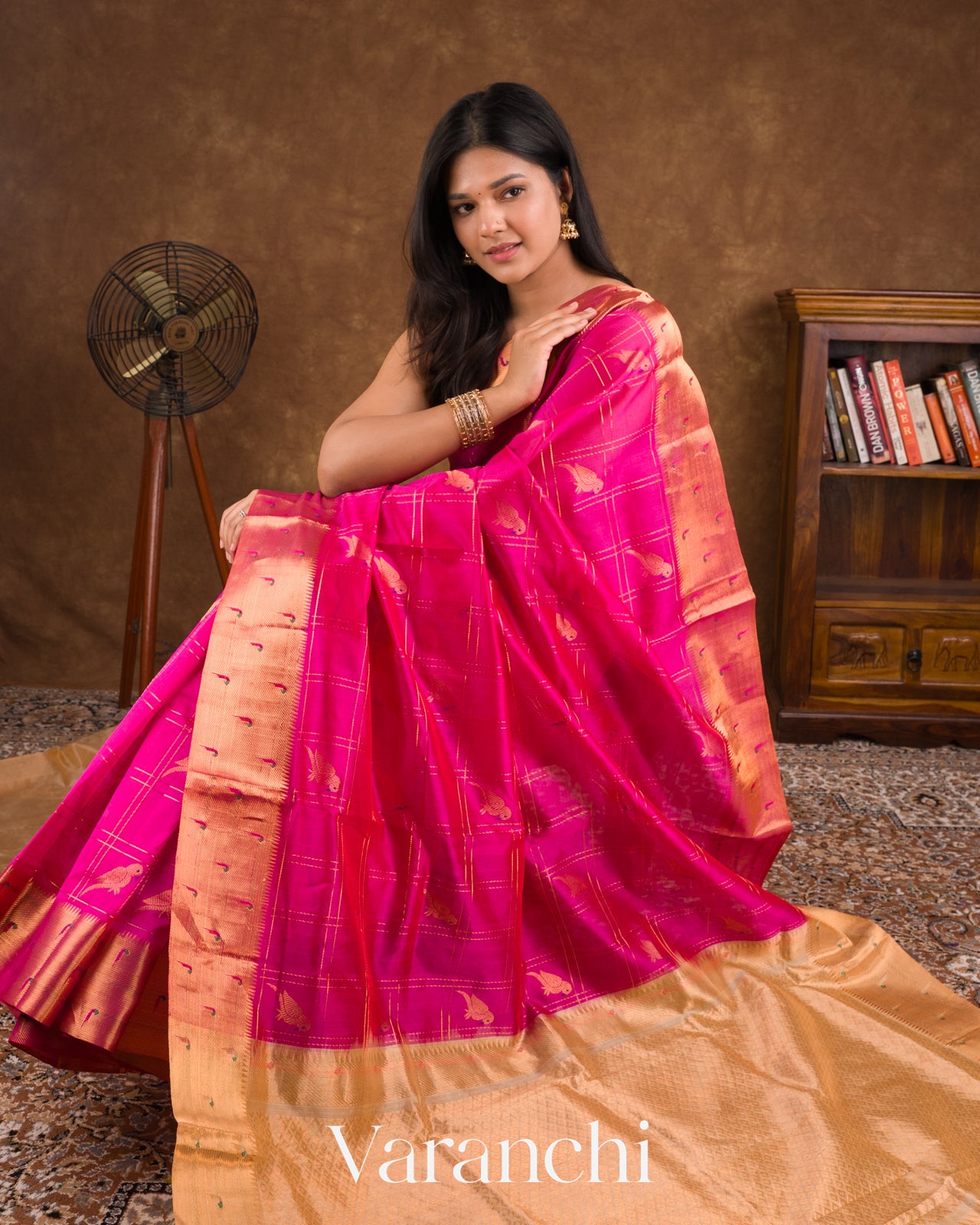 Rani Pink Pure Kanchipuram Silk Cotton Handloom Saree