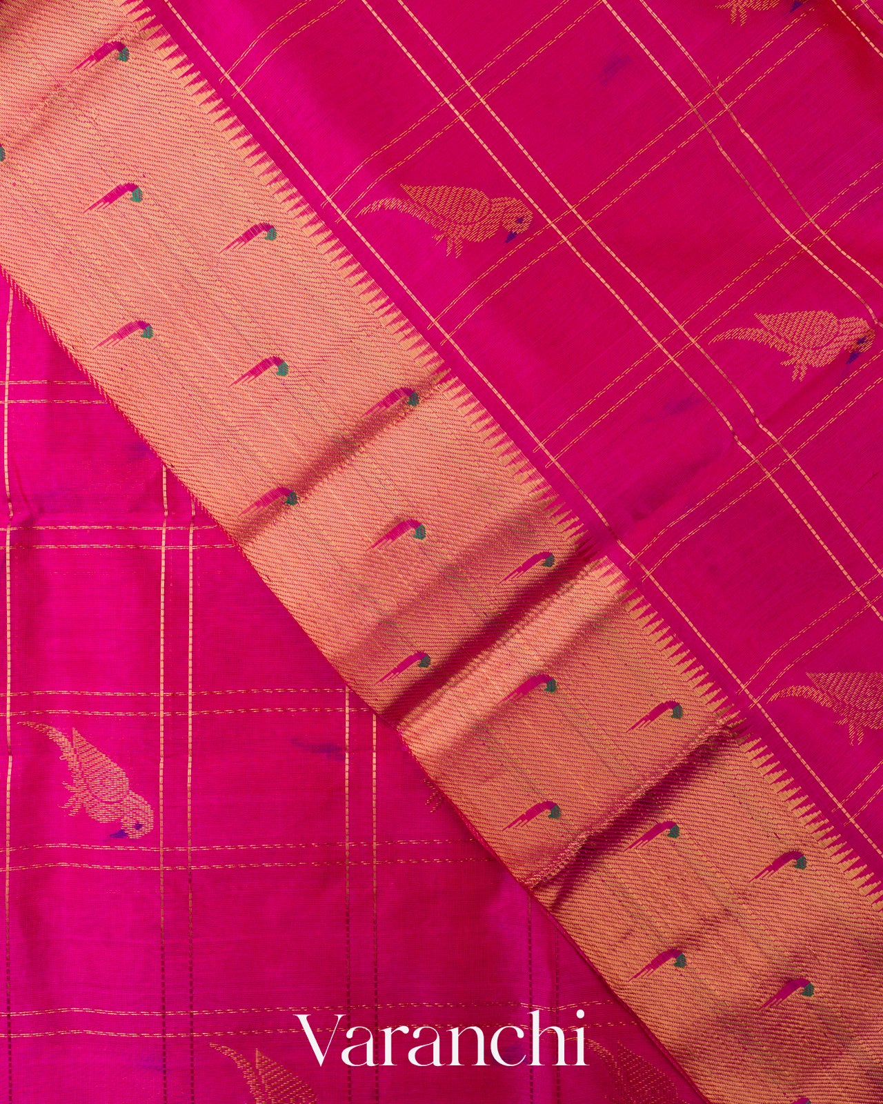 Rani Pink Pure Kanchipuram Silk Cotton Handloom Saree