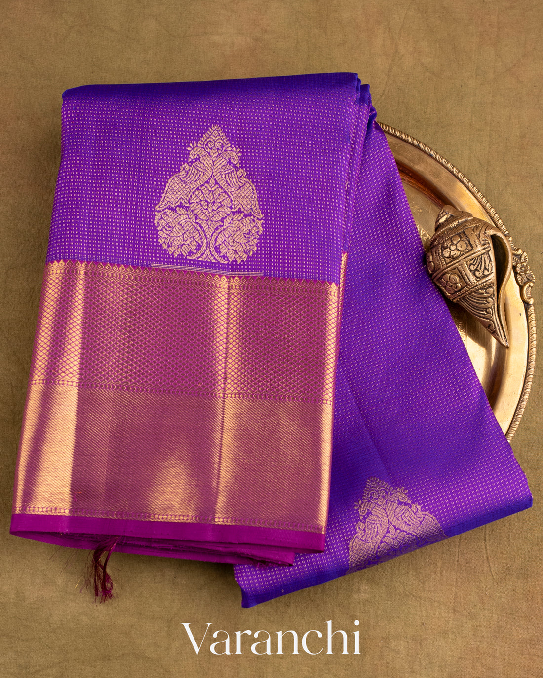 Royal Purple Vaira Oosi Pure Kanchipuram Silk Handloom Saree