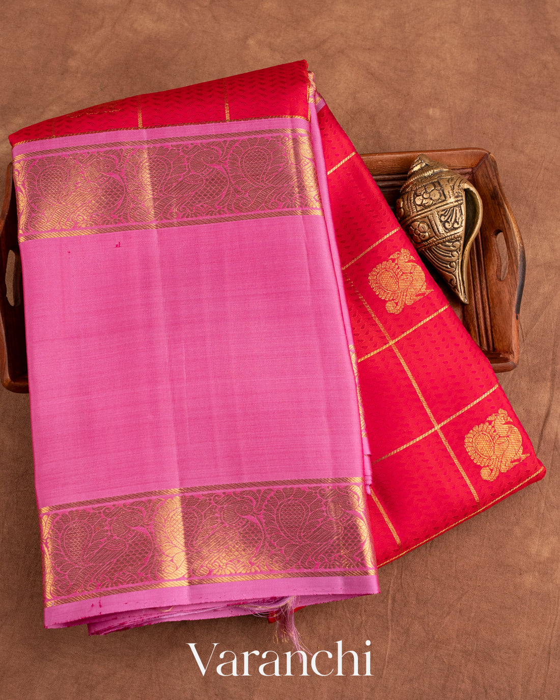Strawberry Red Pure Kanchipuram Silk Handloom Saree