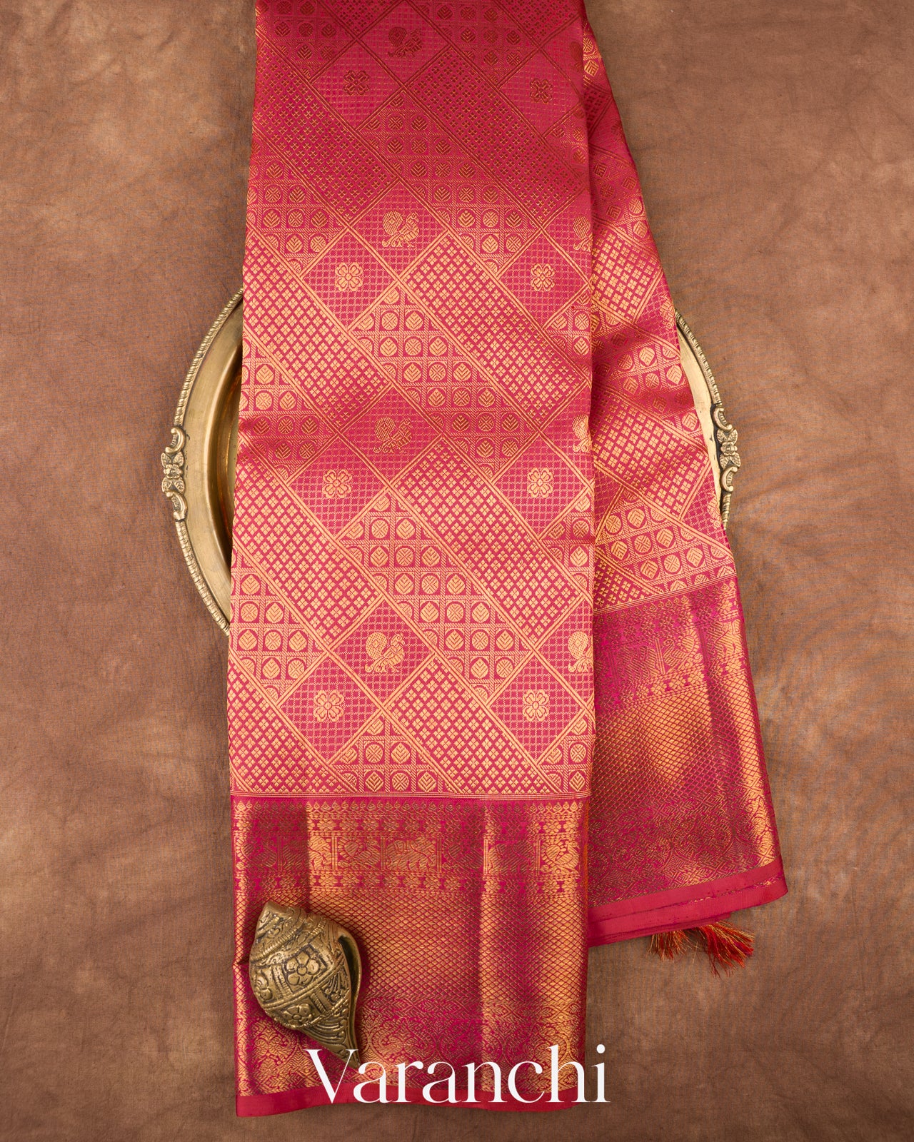 Reddish Pink Heavy Brocade Pure Kanchipuram Silk Handloom Saree