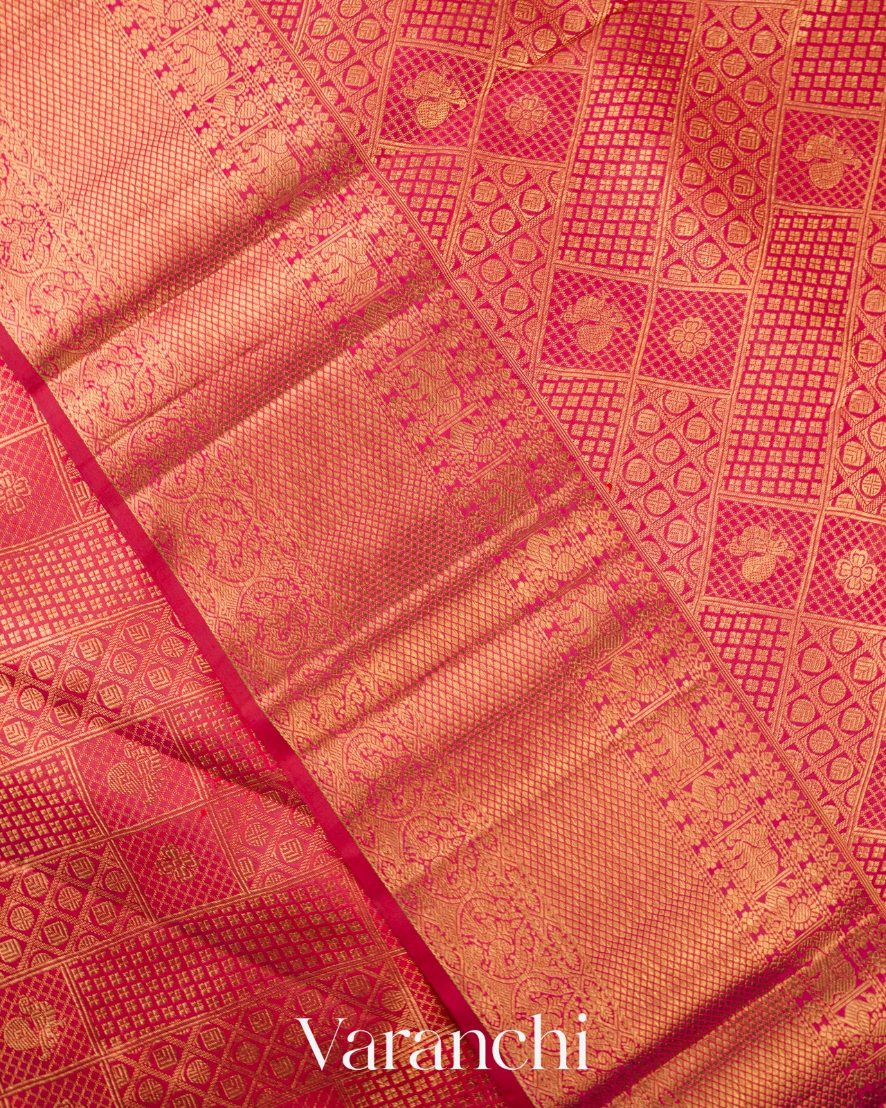 Reddish Pink Heavy Brocade Pure Kanchipuram Silk Handloom Saree