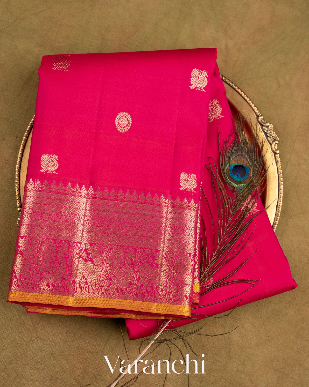 Reddish Pink Pure Kanchipuram Silk Handloom Saree