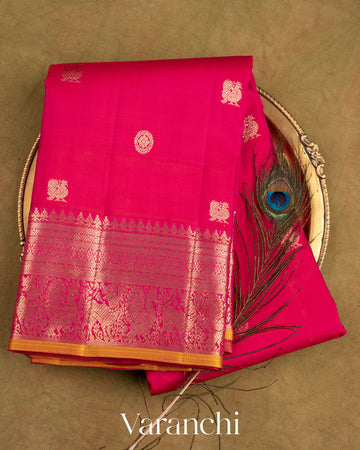 Reddish Pink Pure Kanchipuram Silk Handloom Saree