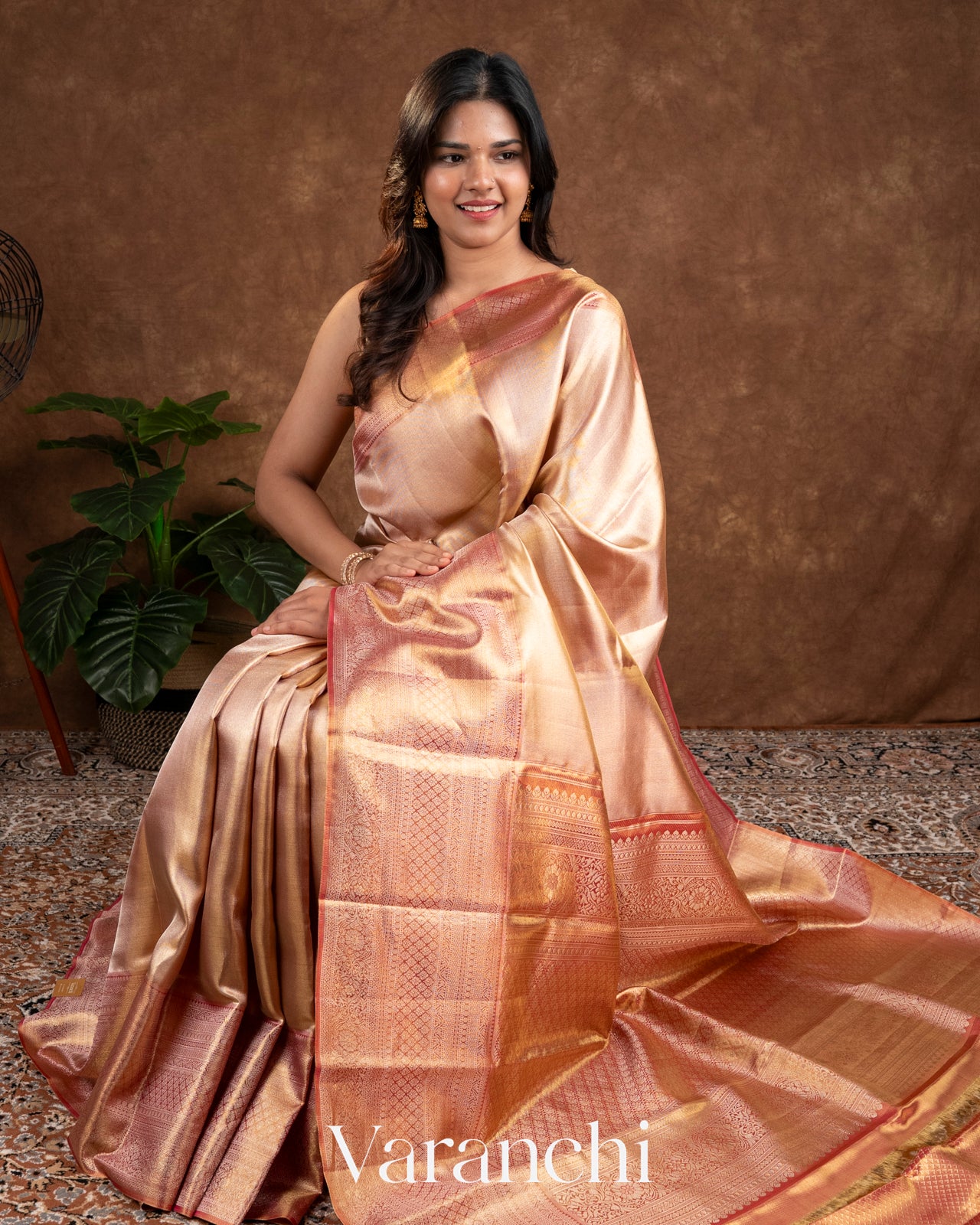 Rose Gold  Pure Tissue Kanchipuram Silk Saree