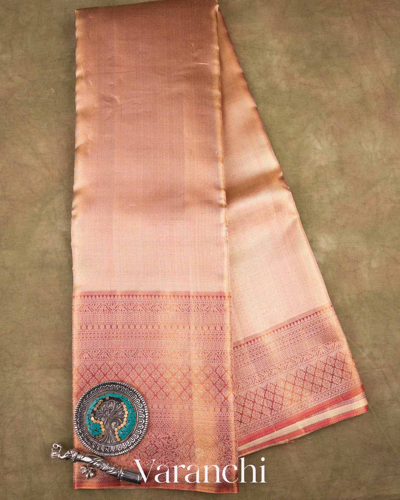 Rose Gold  Pure Tissue Kanchipuram Silk Saree