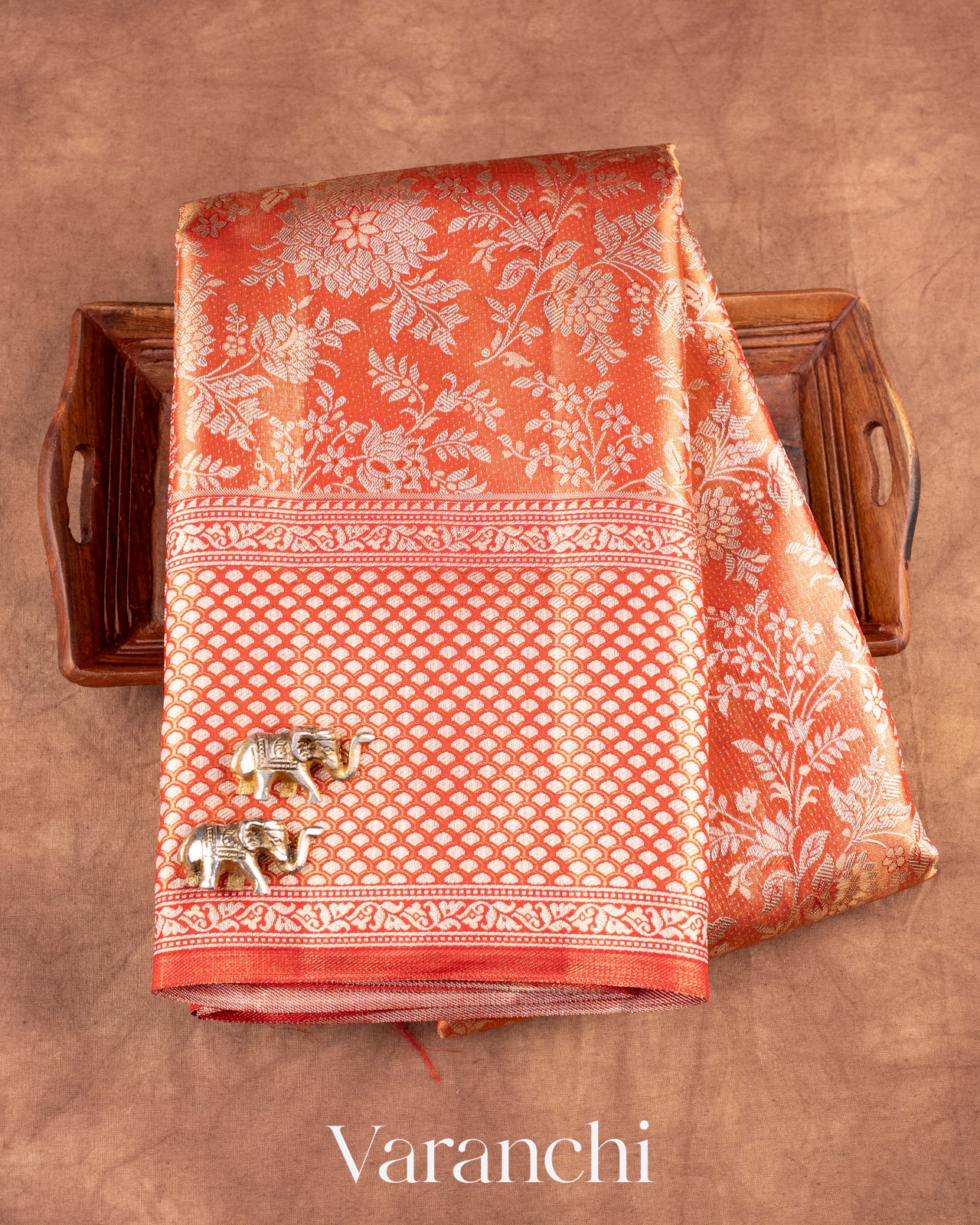 Rust Orange Heavy Brocade Pure Tissue Kanchipuram Silk Saree