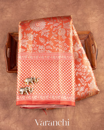 Rust Orange Heavy Brocade Pure Tissue Kanchipuram Silk Saree