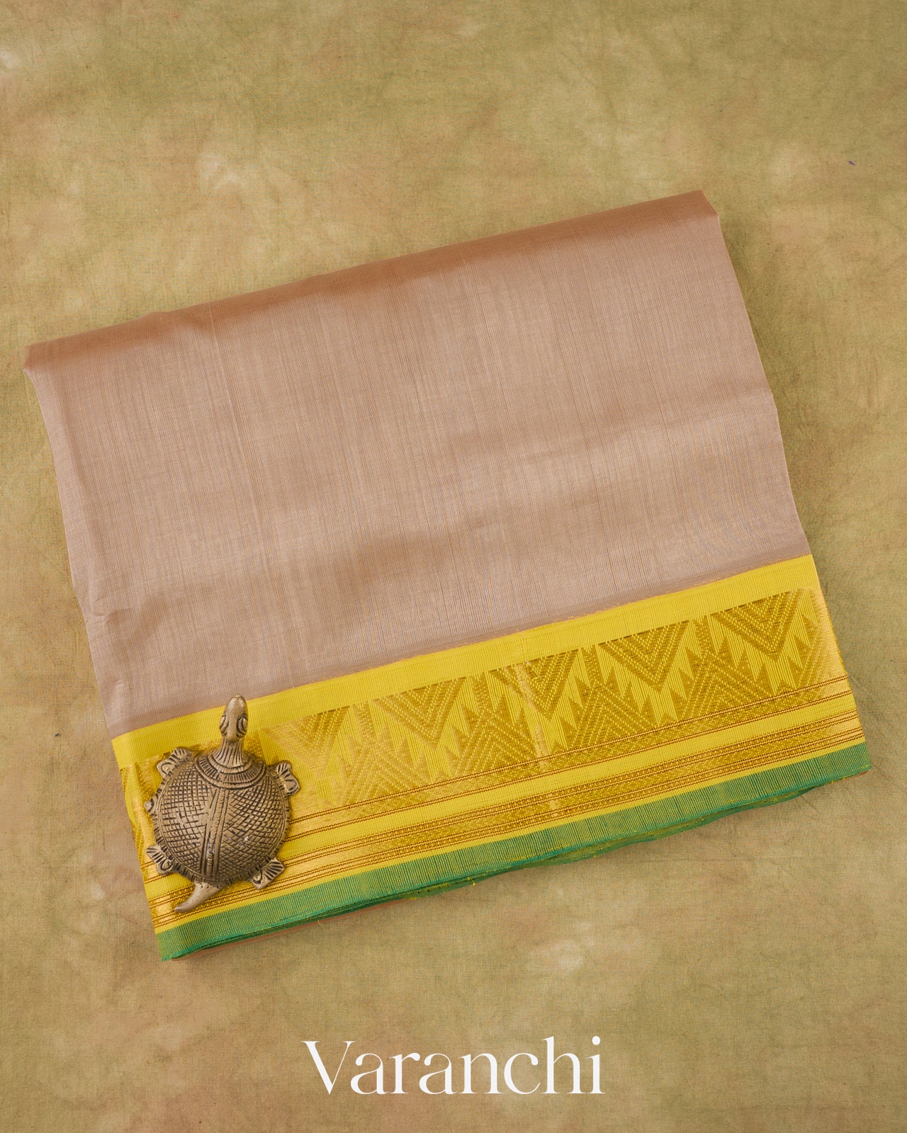 Beige Korvai Pure Kanchipuram Silk Cotton Handloom Saree