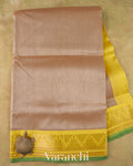 Beige Korvai Pure Kanchipuram Silk Cotton Handloom Saree