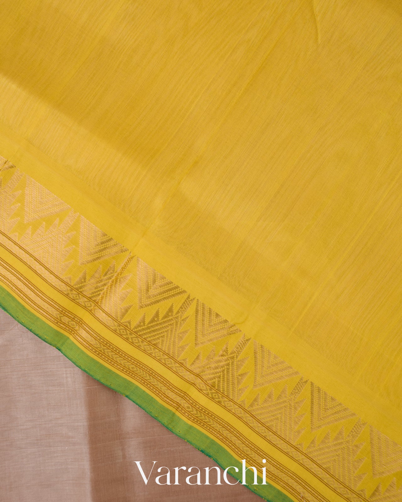 Beige Korvai Pure Kanchipuram Silk Cotton Handloom Saree
