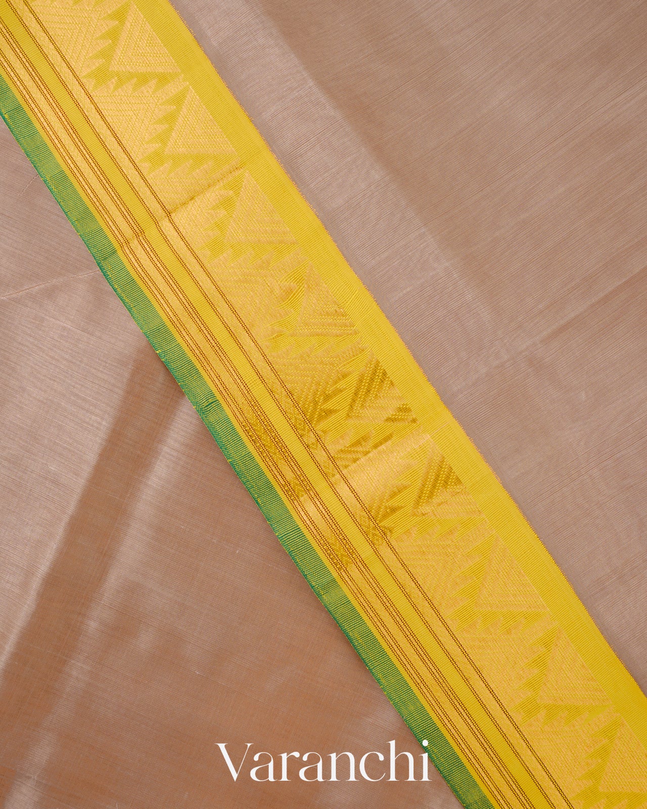 Beige Korvai Pure Kanchipuram Silk Cotton Handloom Saree