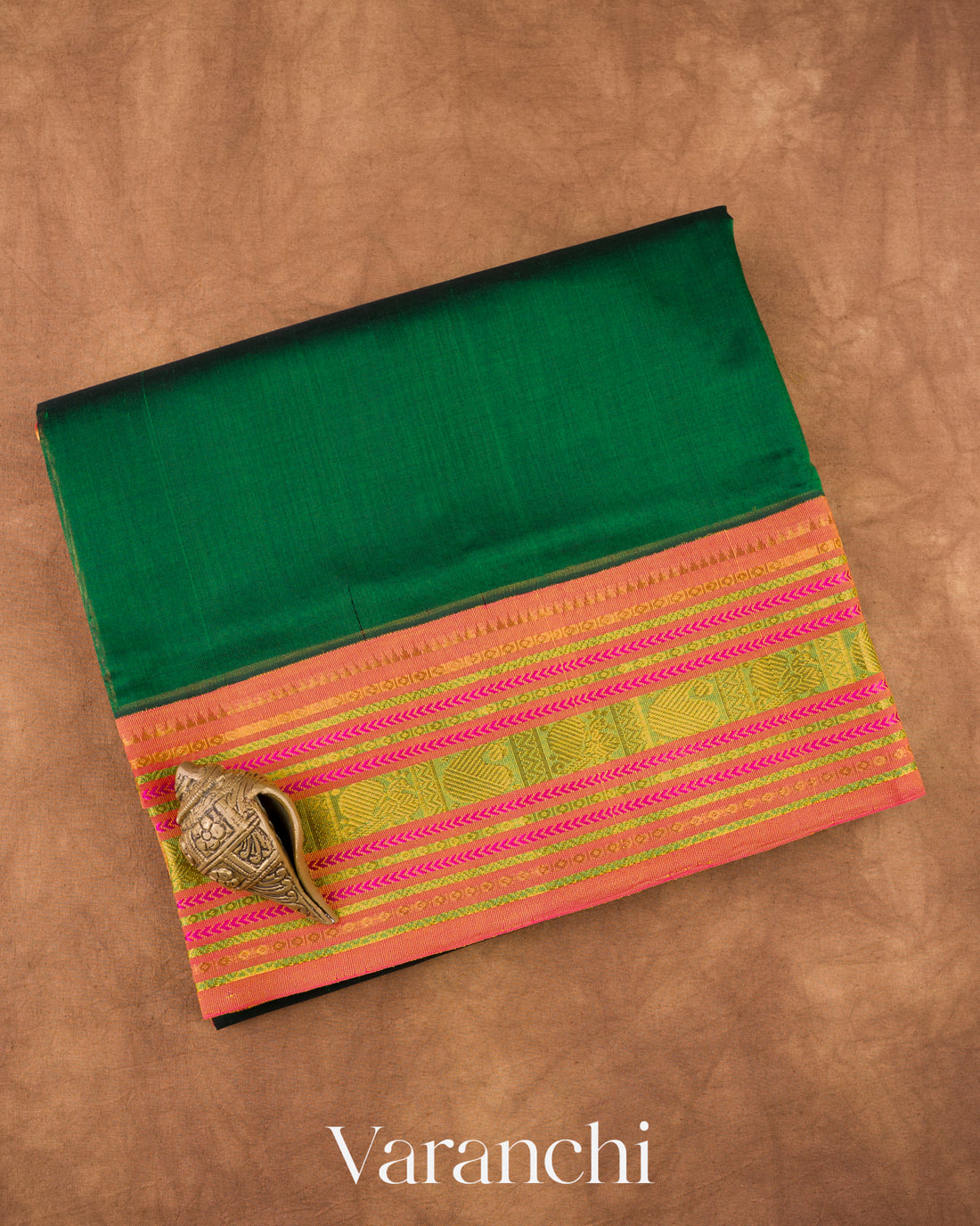 Bottle Green Korvai Pure Kanchipuram Silk Cotton Handloom Saree
