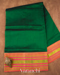 Bottle Green Korvai Pure Kanchipuram Silk Cotton Handloom Saree