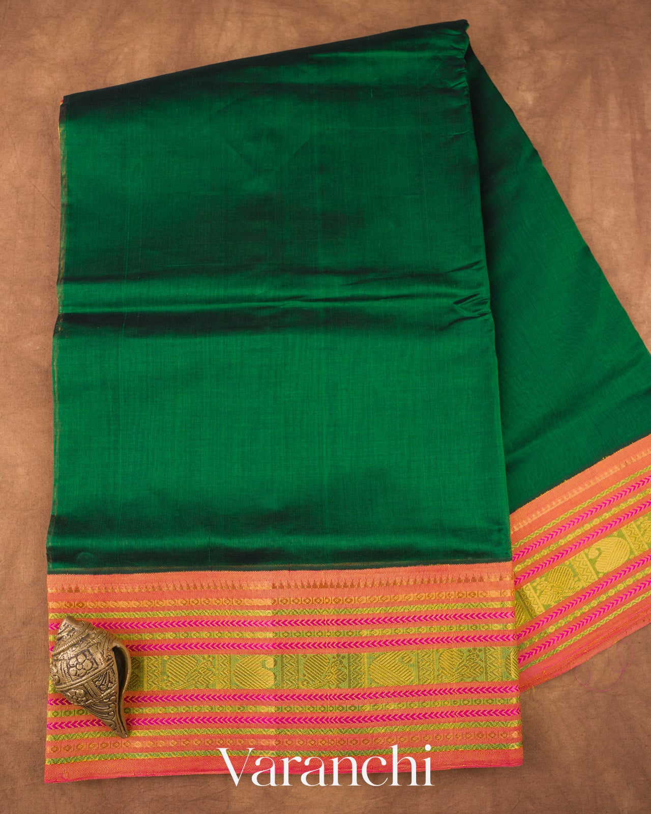 Bottle Green Korvai Pure Kanchipuram Silk Cotton Handloom Saree