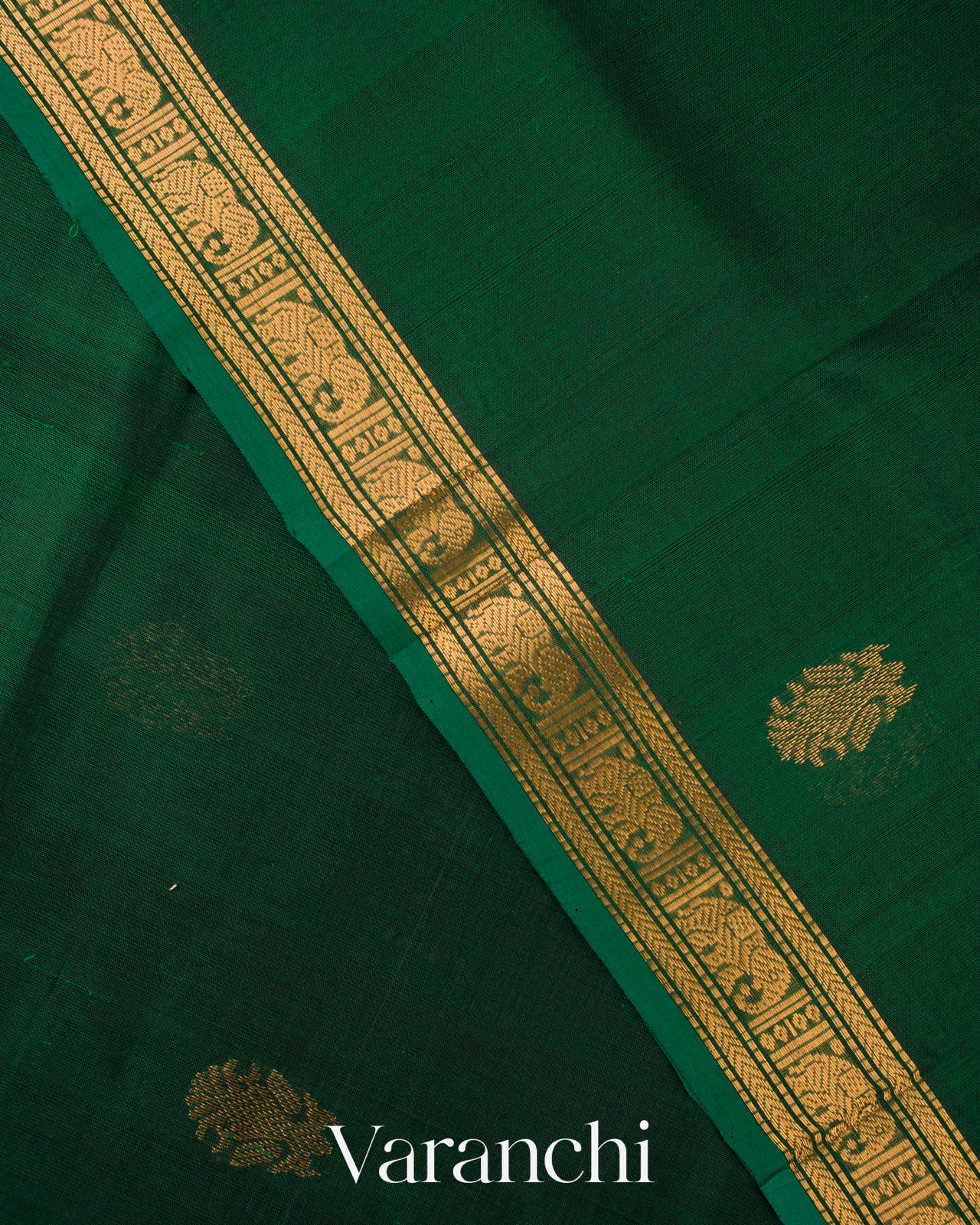 Bottle Green Pure Kanchipuram Silk Cotton Saree